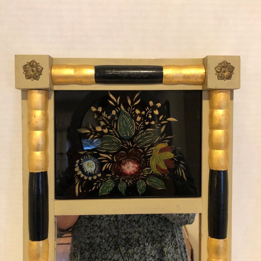Vintage Federal type Split Mirror and Floral painting 11' by 21" Gilded
